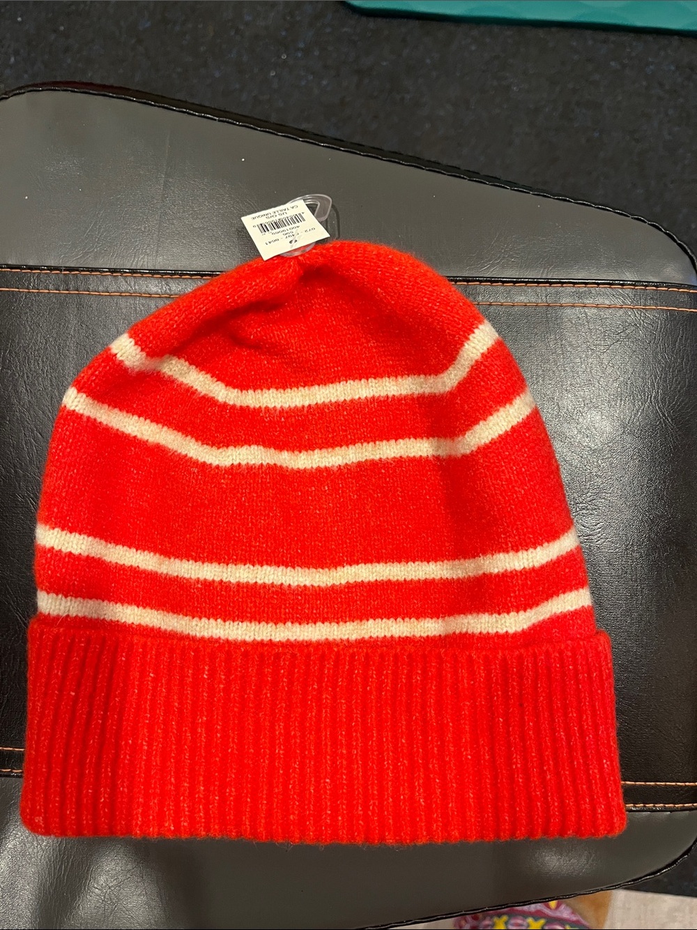 aerie Red and Cream Striped Knit Cuffed Beanie